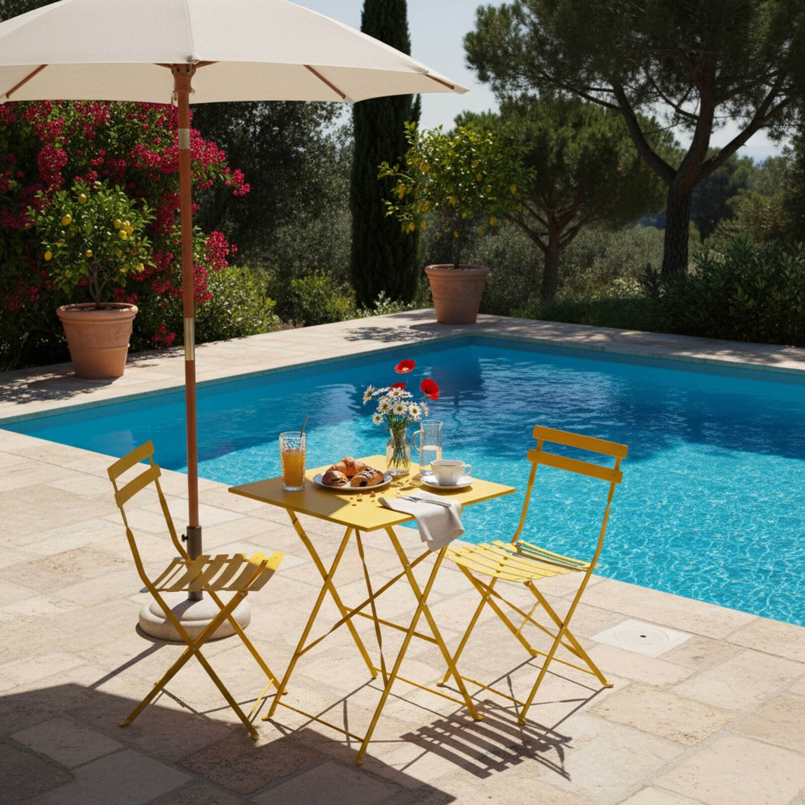 Mesa de jardín bistró cuadrada plegable de metal 2 personas 60x60 cm