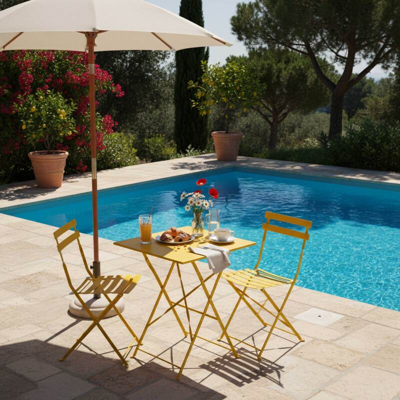 Mesa de jardín bistró cuadrada plegable de metal 2 personas 60x60 cm (4/5)