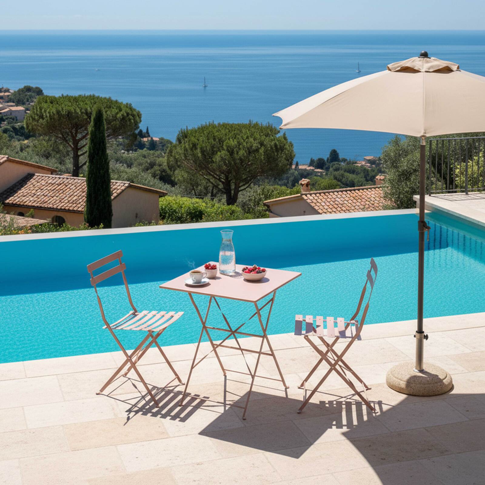 Mesa de jardín bistró cuadrada plegable de metal 2 personas 60x60 cm