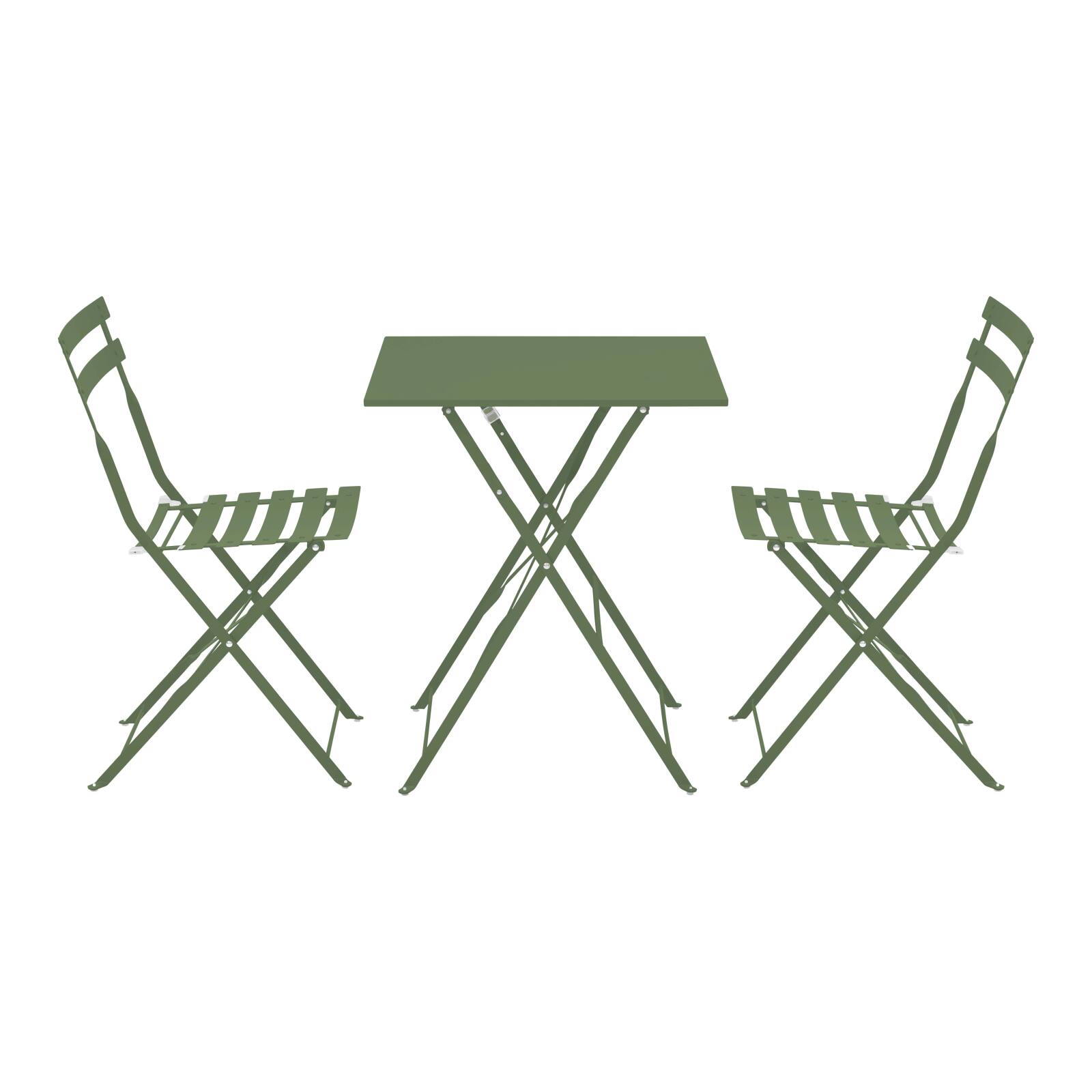 Mesa de jardín bistro cuadrada plegable de metal de 60x60 cm y 2 sillas plegables