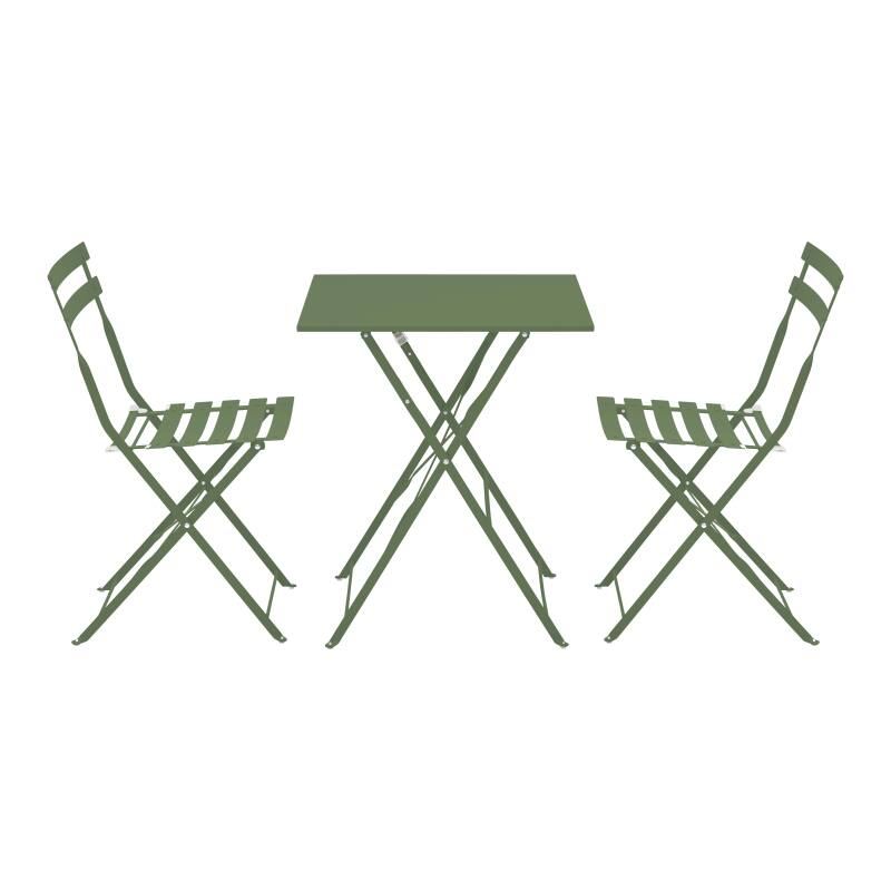 Mesa de jardín bistro cuadrada plegable de metal de 60x60 cm y 2 sillas plegables (2/7)