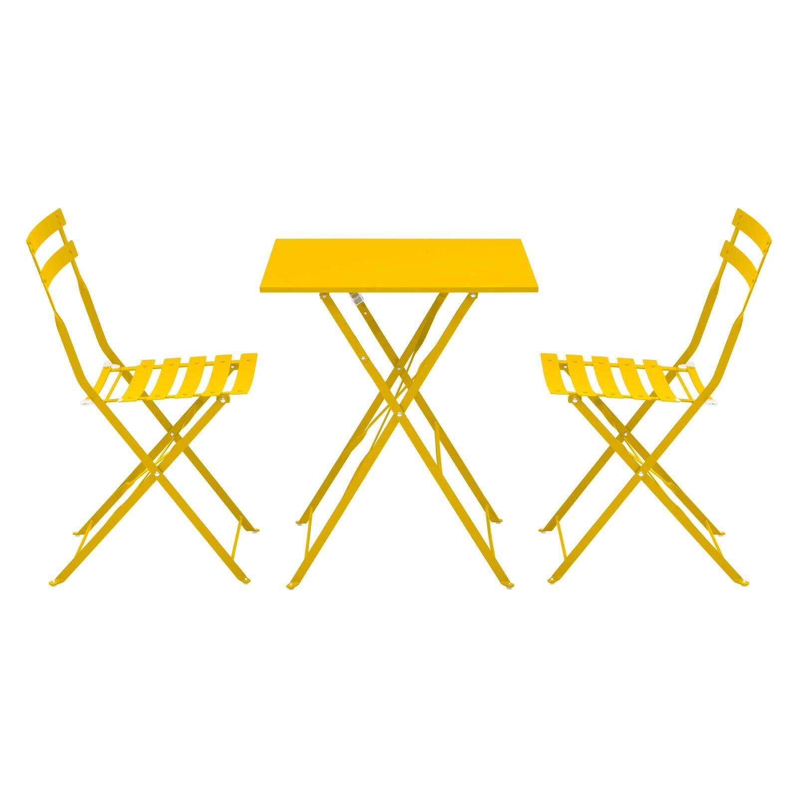 Mesa de jardín bistro cuadrada plegable de metal de 60x60 cm y 2 sillas plegables