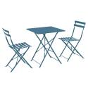 Mesa de jardín bistro cuadrada plegable de metal de 60x60 cm y 2 sillas plegables