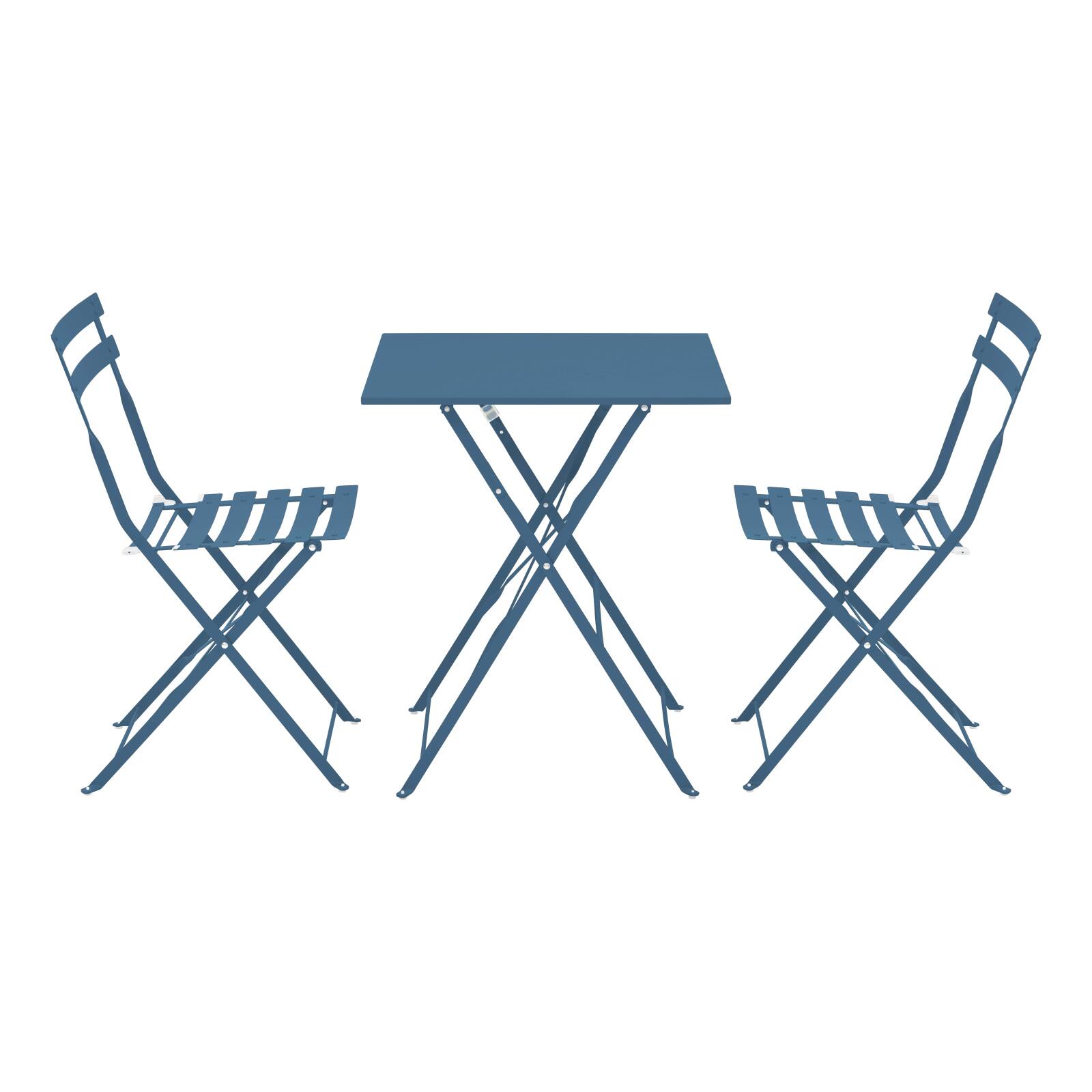 Mesa de jardín bistro cuadrada plegable de metal de 60x60 cm y 2 sillas plegables