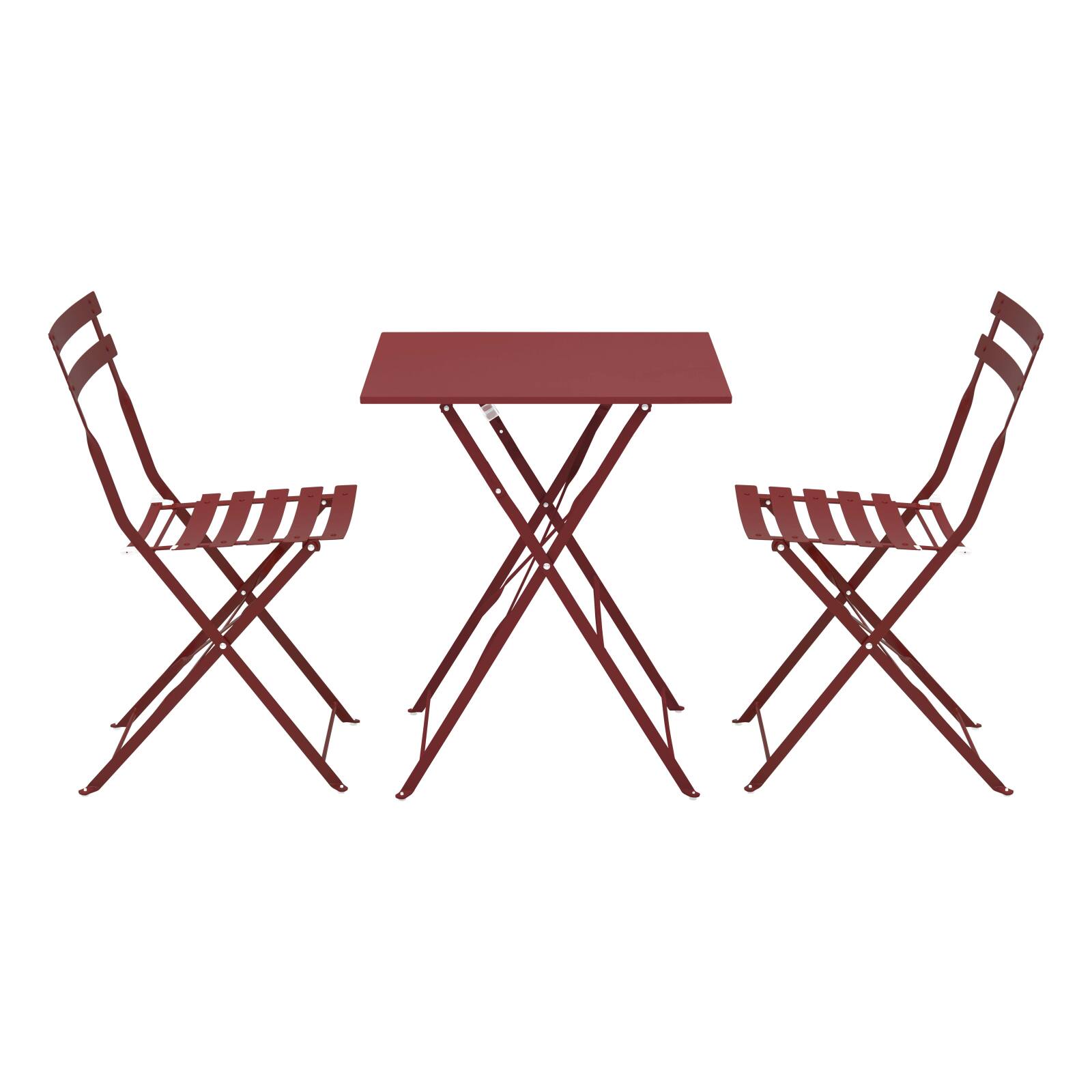 Mesa de jardín bistro cuadrada plegable de metal de 60x60 cm y 2 sillas plegables