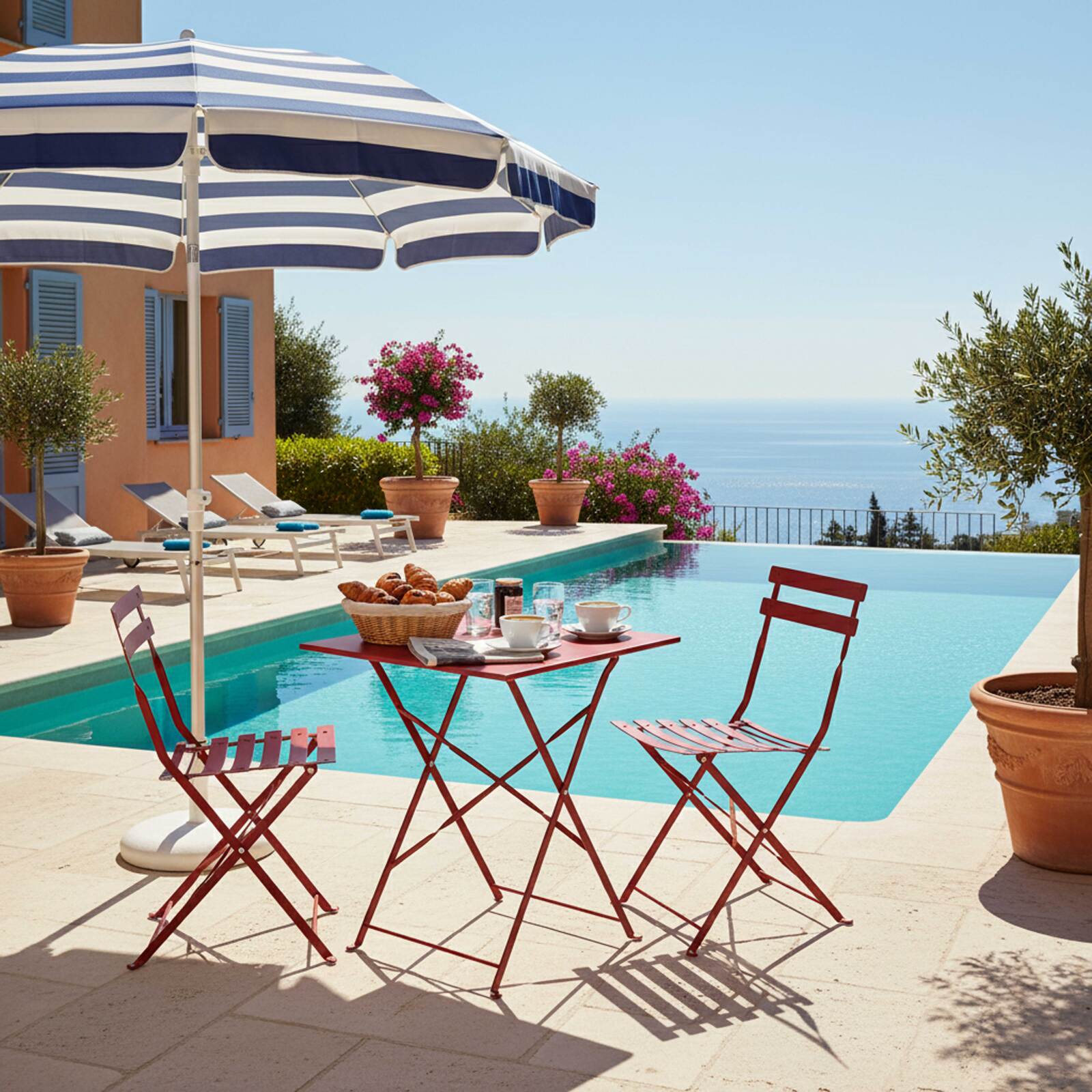 Mesa de jardín bistro cuadrada plegable de metal de 60x60 cm y 2 sillas plegables