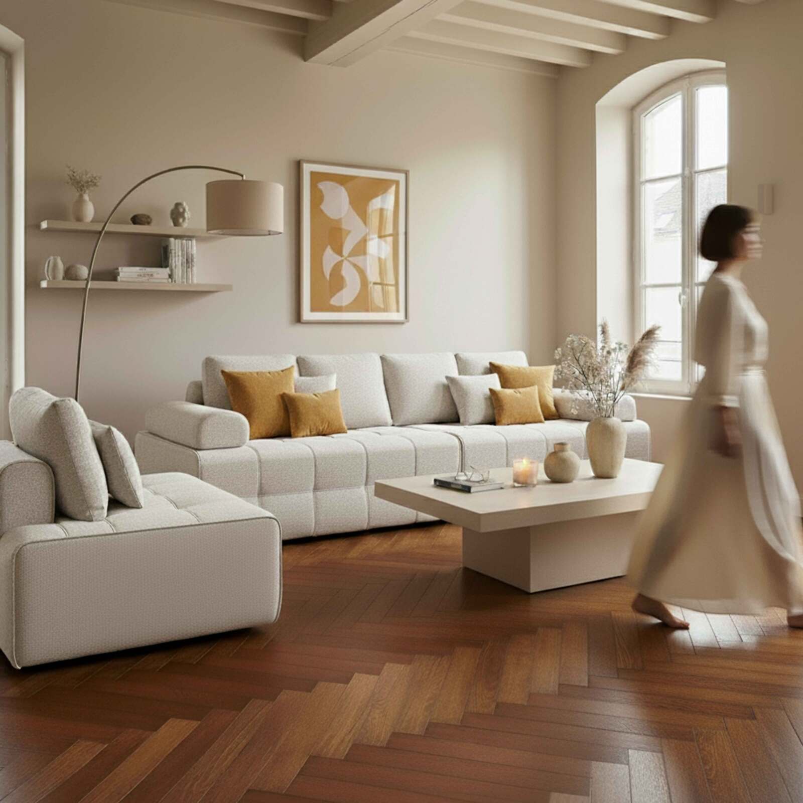 Sillón para sofá modular de tela con cojines