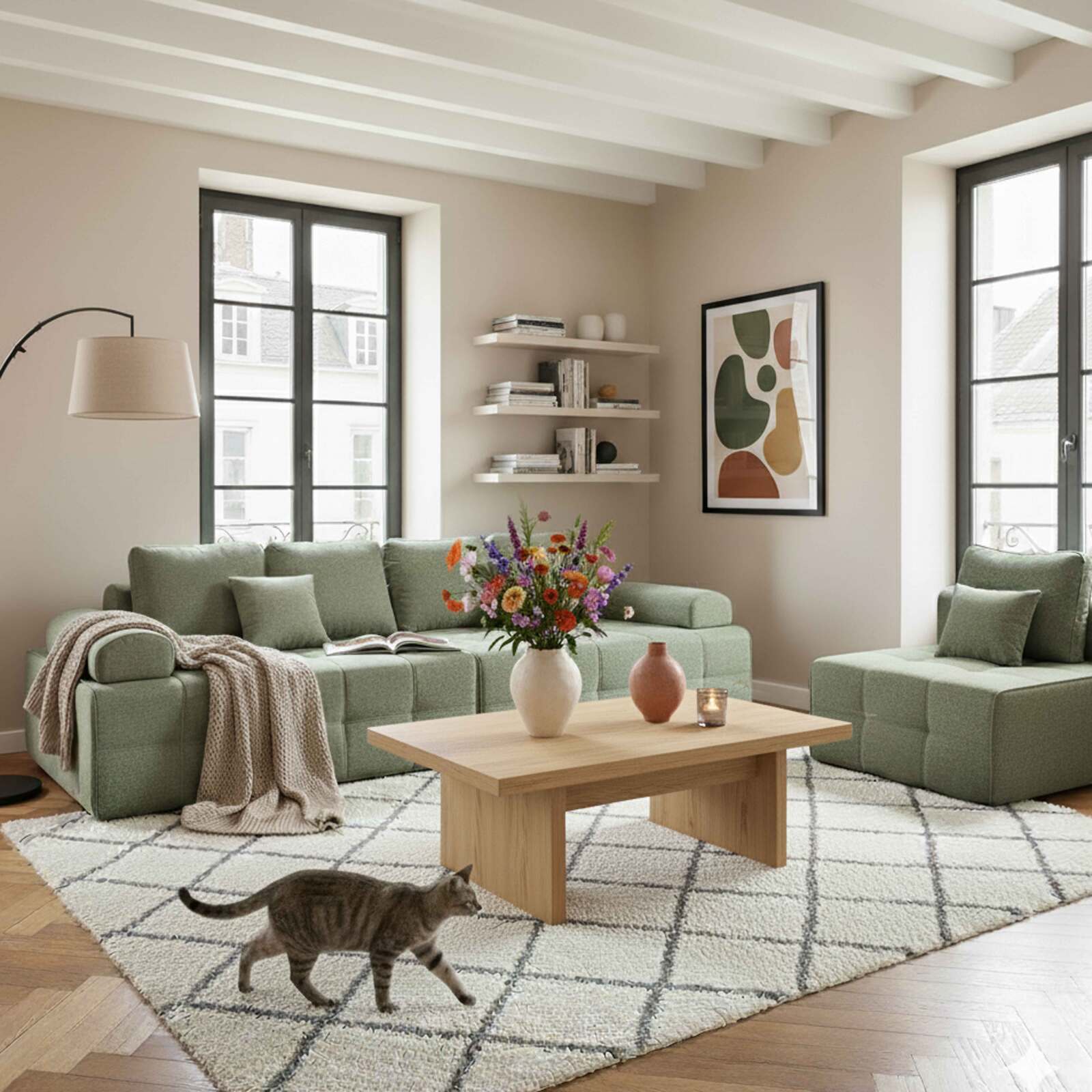 Sillón para sofá modular de tela con cojines