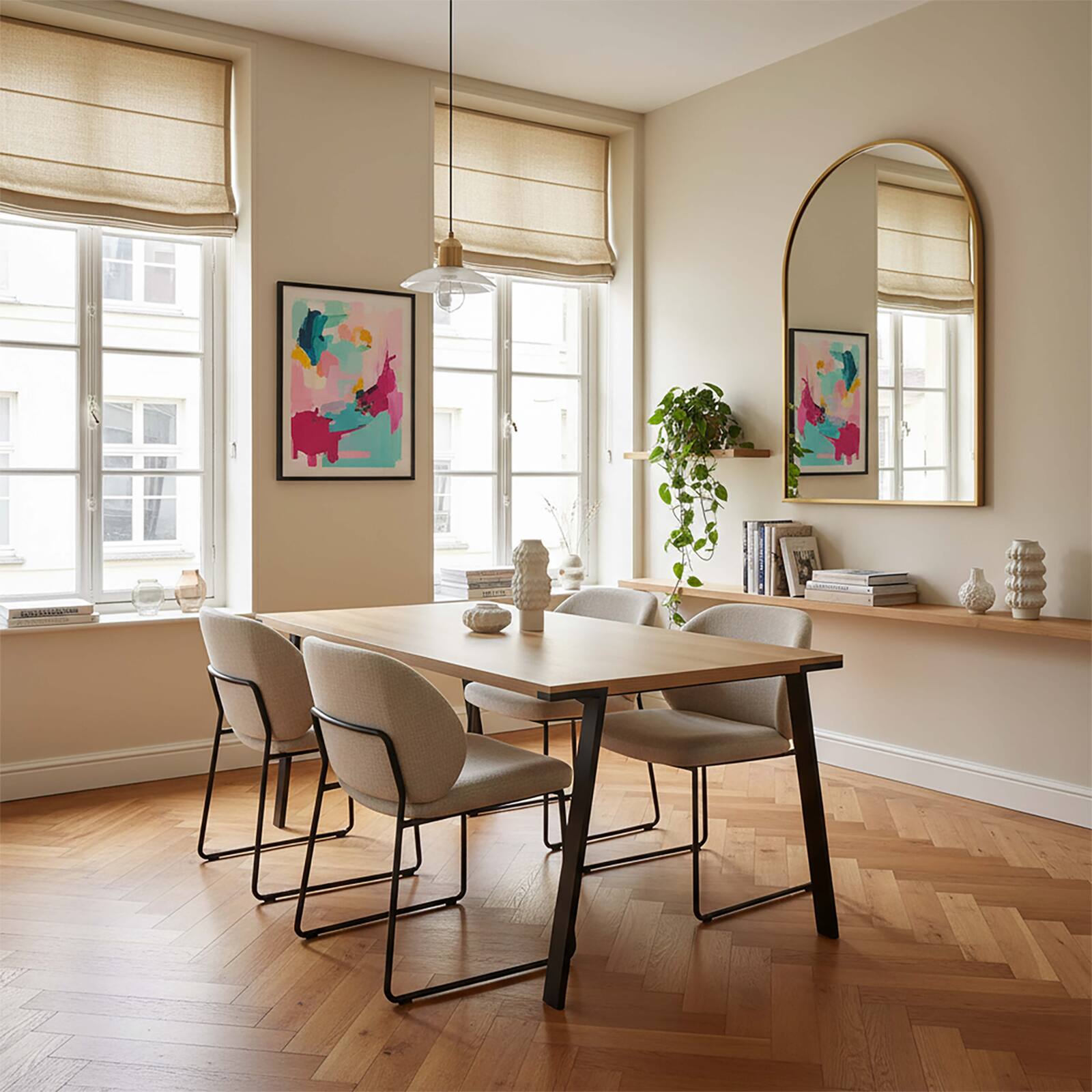 Mesa de comedor rectangular efecto madera y metal 8 personas