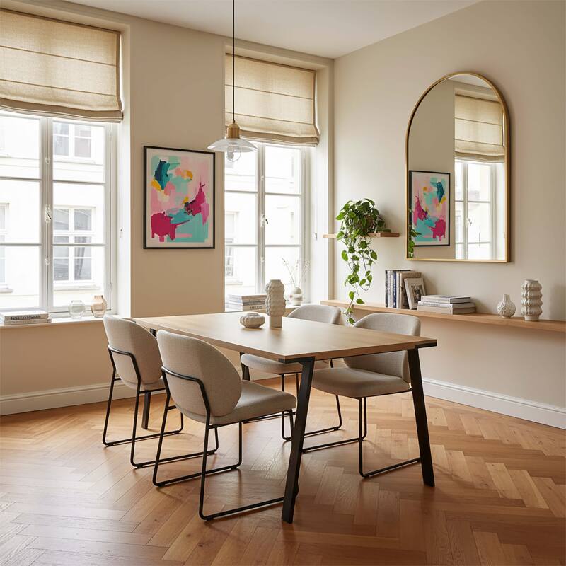 Mesa de comedor rectangular efecto madera y metal 8 personas