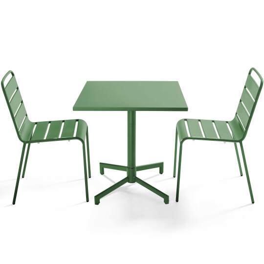 Mesa de jardín bistro cuadrada inclinable de metal con pie emprotado 70x70 cm y 2 sillas | Oviala
