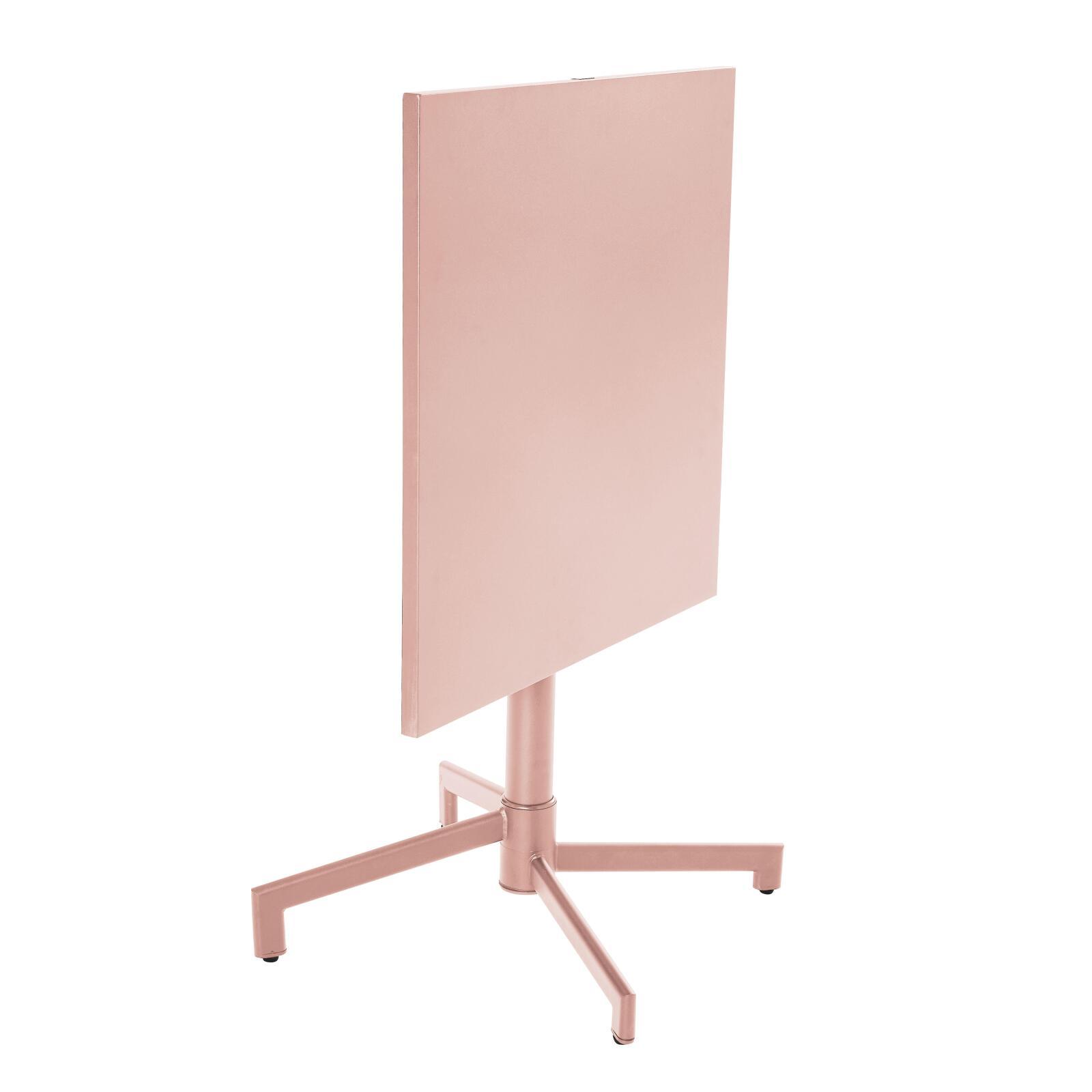 Mesa de jardín bistro cuadrada inclinable de metal con pie emprotado 70x70 cm y 2 sillas