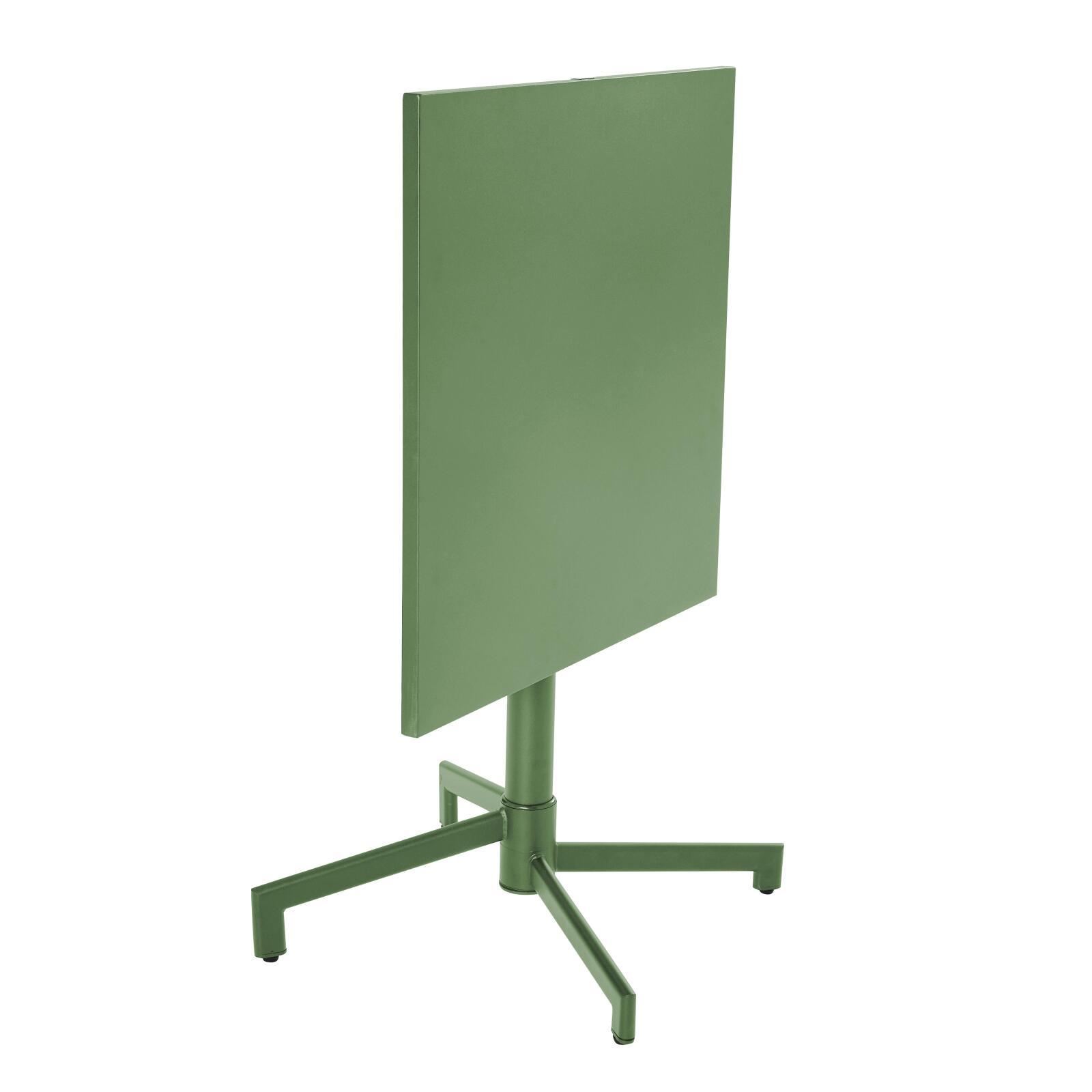 Mesa de jardín bistro cuadrada inclinable de metal con pie emprotado 70x70 cm y 2 sillas