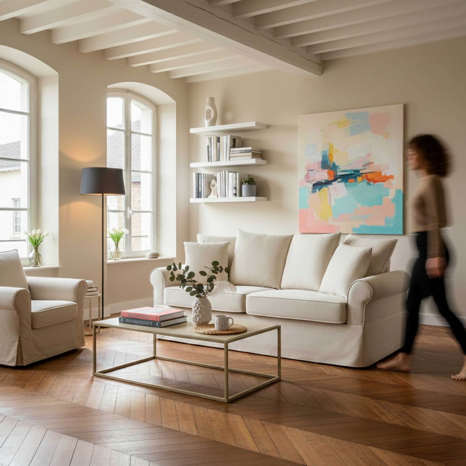 Sofá de 3 plazas de tela con cojines