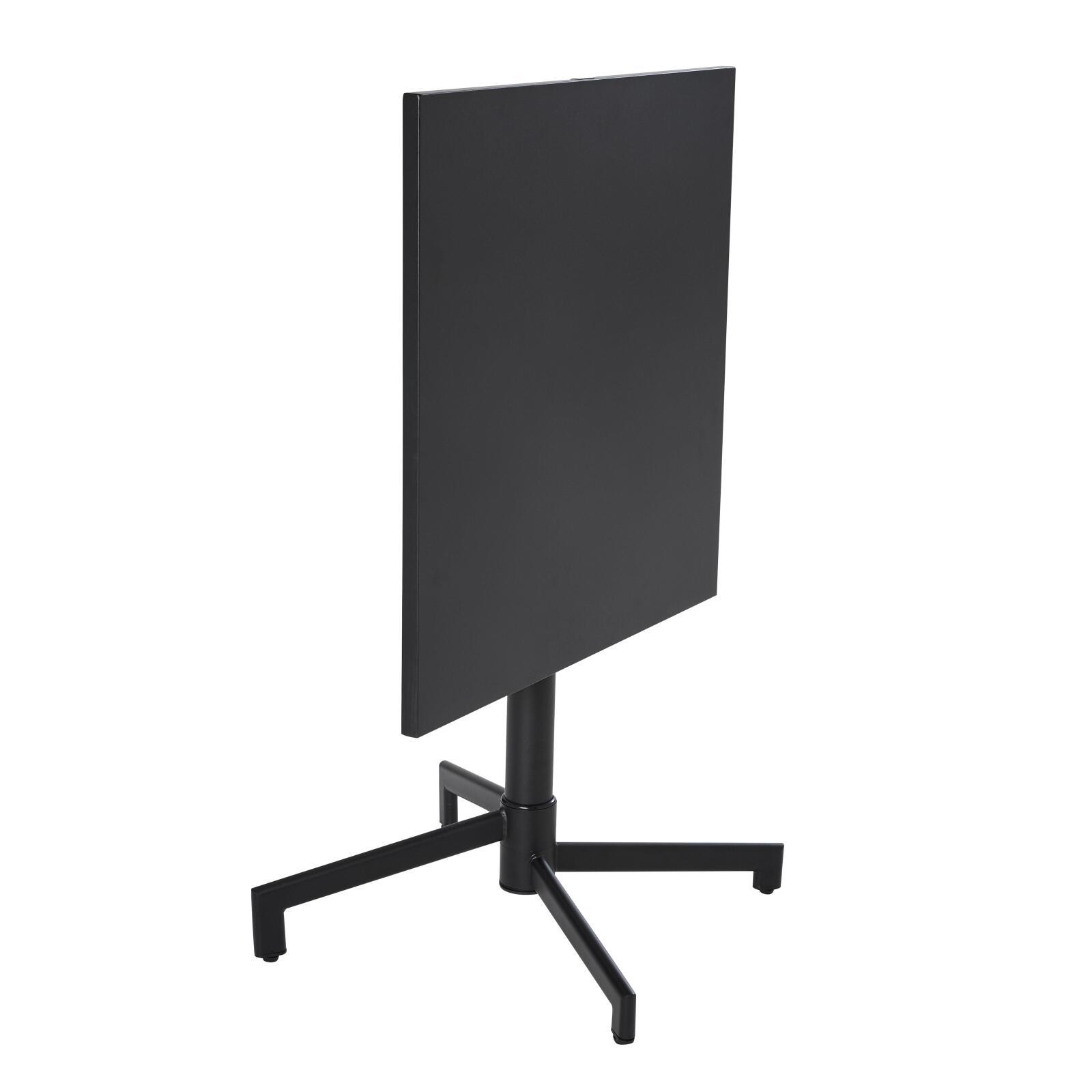 Mesa de jardín bistro cuadrada inclinable de metal con pie emprotado 70x70 cm y 2 sillas con reposabrazos