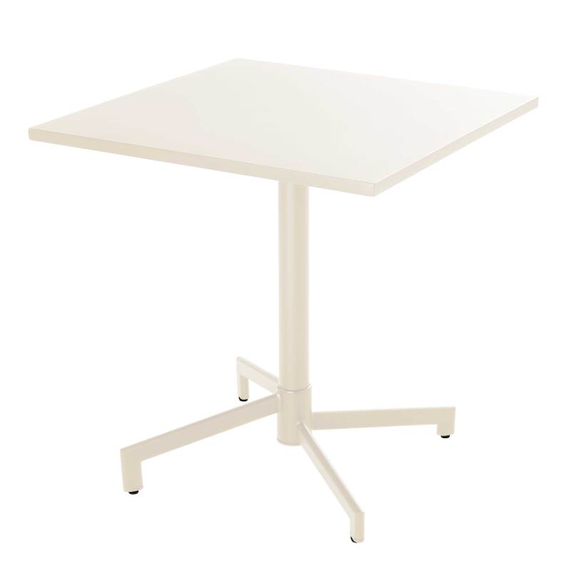 Mesa de jardín bistro cuadrada inclinable de metal con pie emprotado 70x70 cm y 2 sillas con reposabrazos