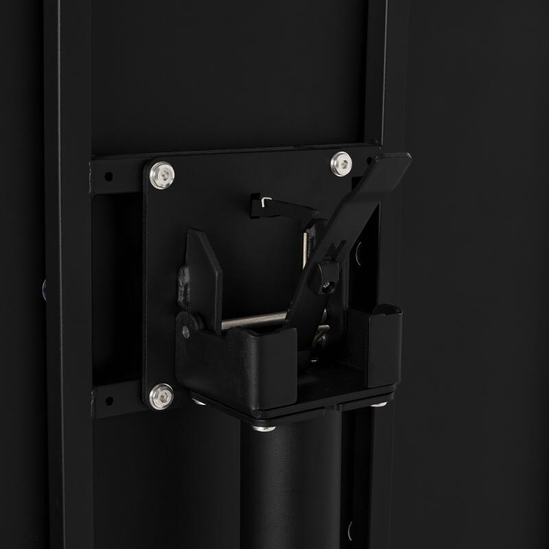 Mesa de jardín bistro cuadrada inclinable de metal con pie emprotado 70x70 cm y 2 sillas con reposabrazos (6/9)