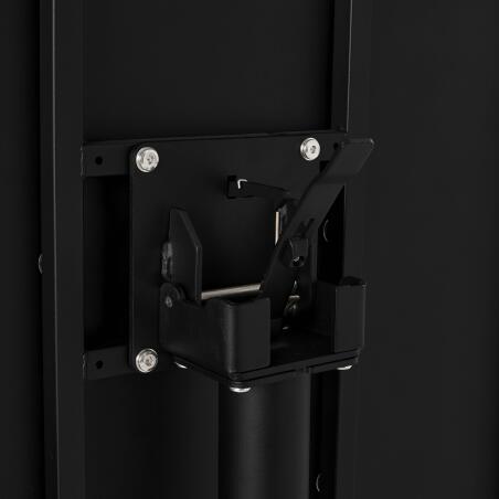 Mesa de jardín bistro cuadrada inclinable de metal con pie emprotado 70x70 cm y 2 sillas con reposabrazos (6/9)