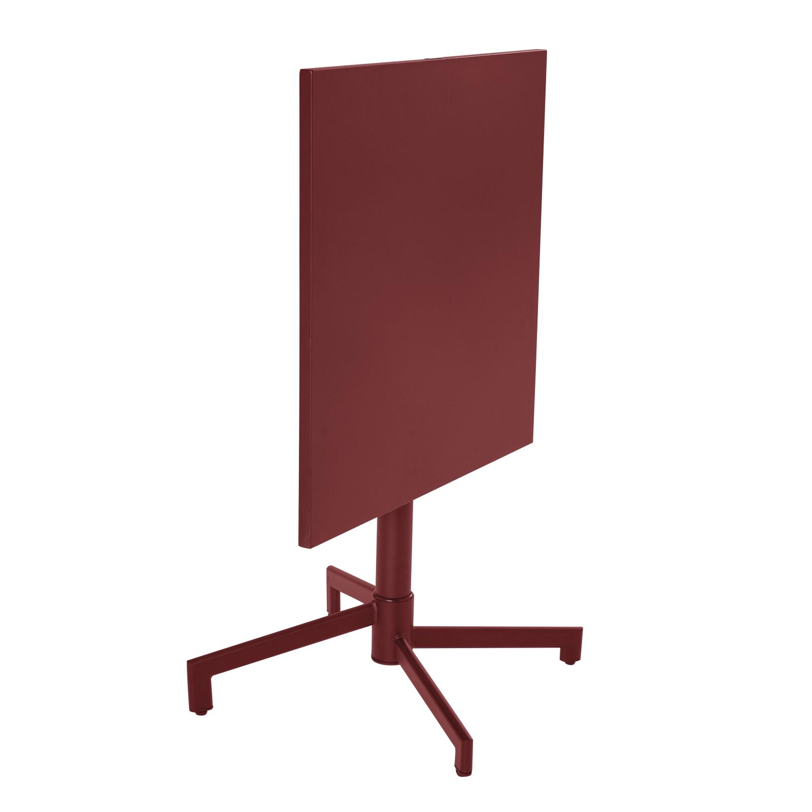 Mesa de jardín bistro cuadrada inclinable de metal con pie emprotado 70x70 cm y 2 sillas con reposabrazos