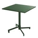 Mesa de jardín bistro cuadrada inclinable de metal con pie emprotado 70x70 cm y 2 sillas con reposabrazos