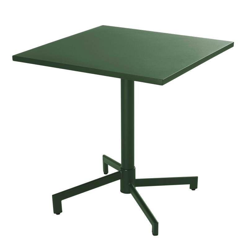 Mesa de jardín bistro cuadrada inclinable de metal con pie emprotado 70x70 cm y 2 sillas con reposabrazos (3/7)
