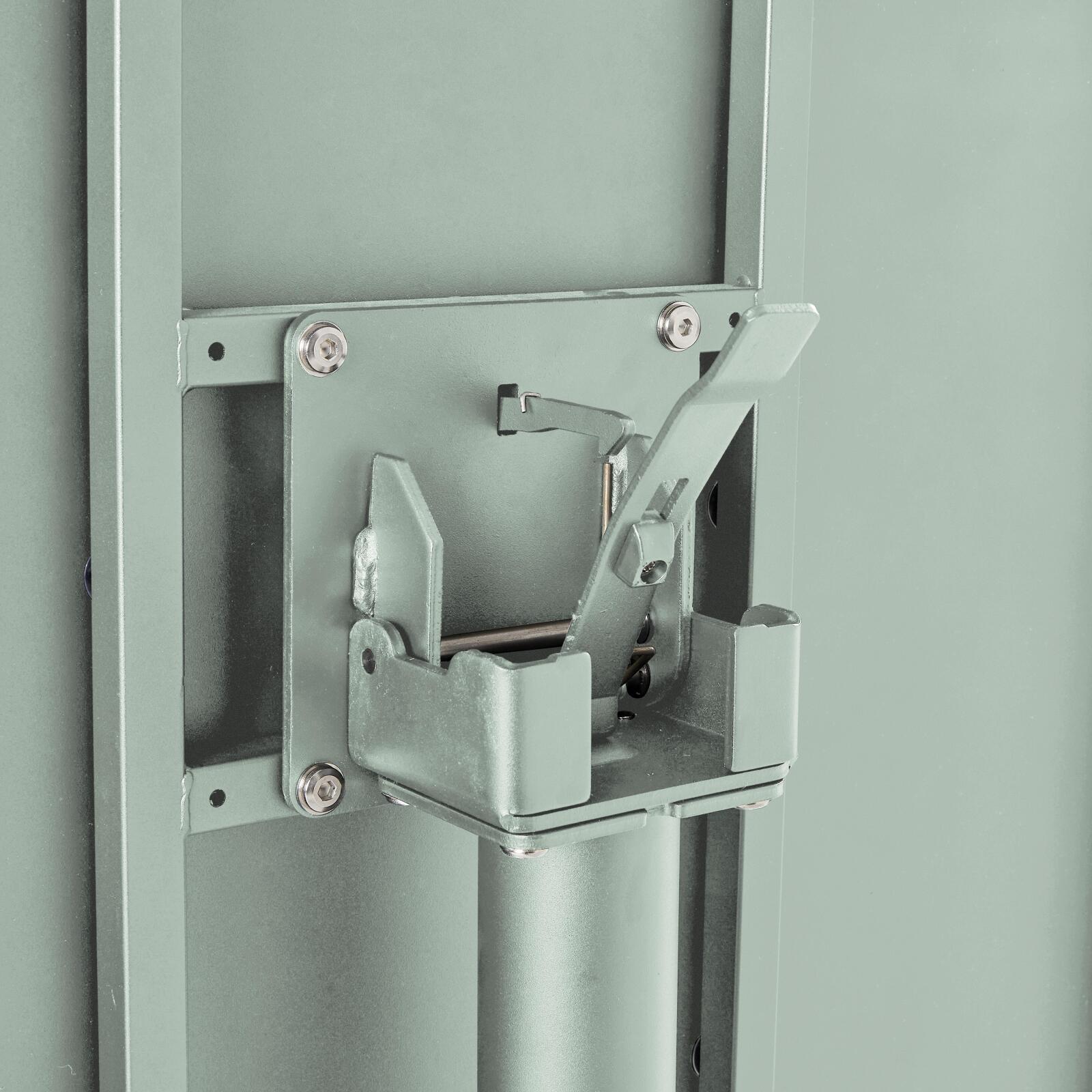 Mesa de jardín bistro cuadrada inclinable de metal con pie emprotado 70x70 cm y 2 sillas con reposabrazos