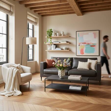 Sofá de 3 plazas de piel con cojines desenfundables