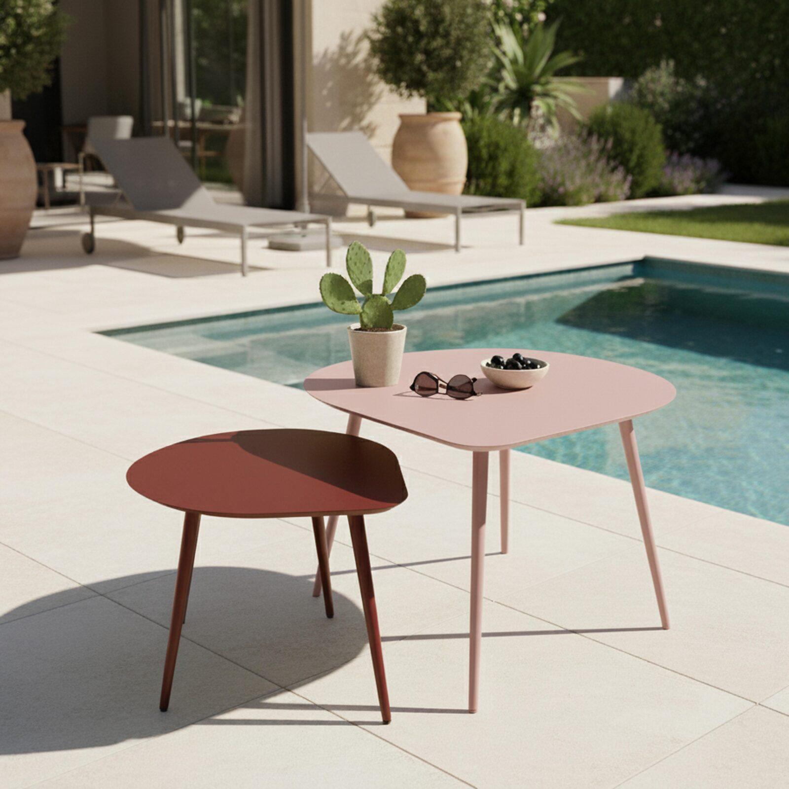 Mesas de centro nido de jardín redondas de metal 58x50x34 cm y 40x35x28 cm