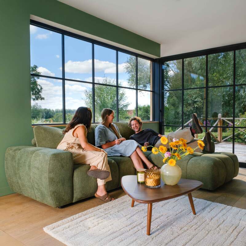 Sofá esquinero de 3 plazas de tela con chaise longue derecha y cojines (5/7)