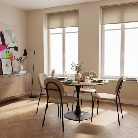 Mesa de comedor redonda de metal y chapa de madera 4 personas