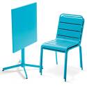 Mesa de jardín bistro cuadrada inclinable de metal 70x70 cm y 2 sillas 