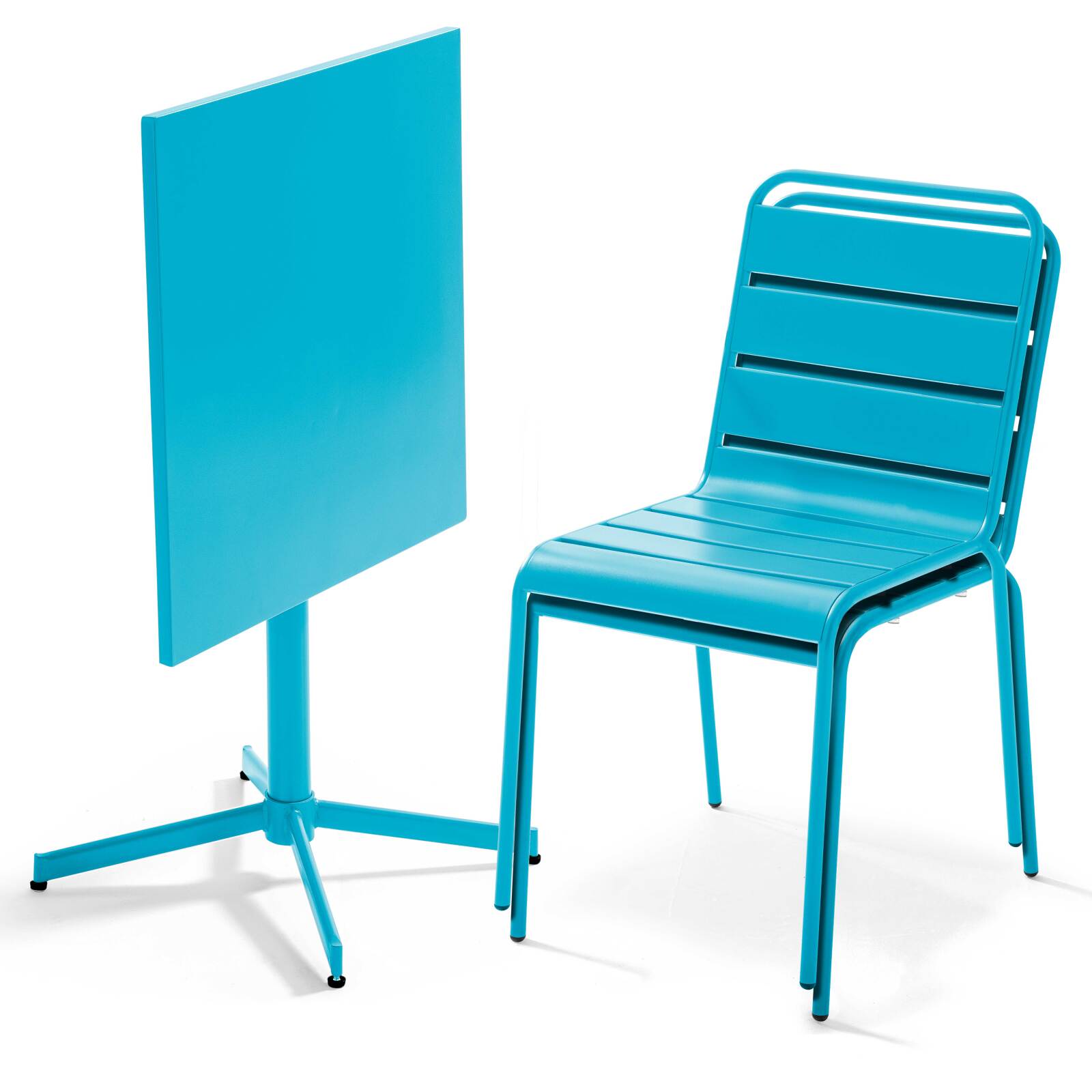 Mesa de jardín bistro cuadrada inclinable de metal 70x70 cm y 2 sillas 