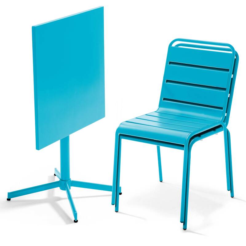 Mesa de jardín bistro cuadrada inclinable de metal 70x70 cm y 2 sillas 