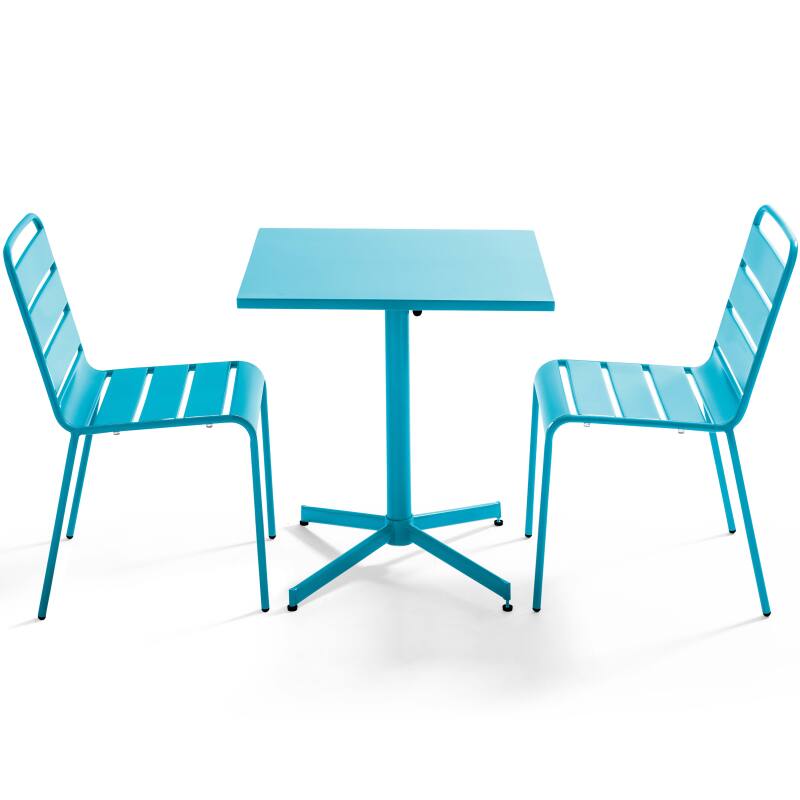 Mesa de jardín bistro cuadrada inclinable de metal 70x70 cm y 2 sillas 