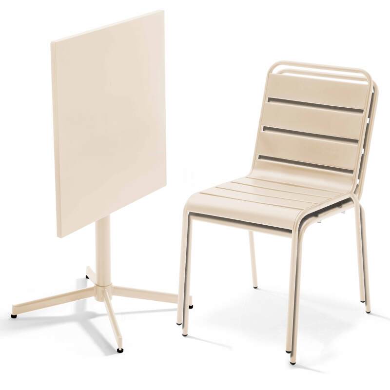 Mesa de jardín bistro cuadrada inclinable de metal 70x70 cm y 2 sillas 