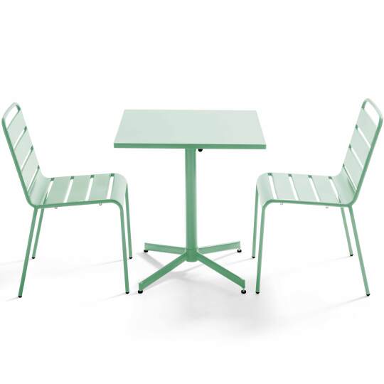 Mesa de jardín bistro cuadrada inclinable de metal 70x70 cm y 2 sillas | Oviala