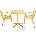 Mesa de jardín bistro cuadrada inclinable de metal 70x70 cm y 2 sillas con reposabrazos
