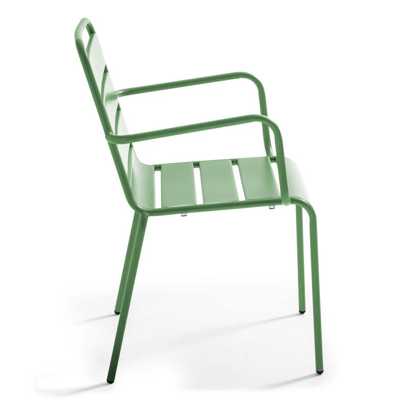 Mesa de jardín bistro cuadrada inclinable de metal 70x70 cm y 2 sillas con reposabrazos