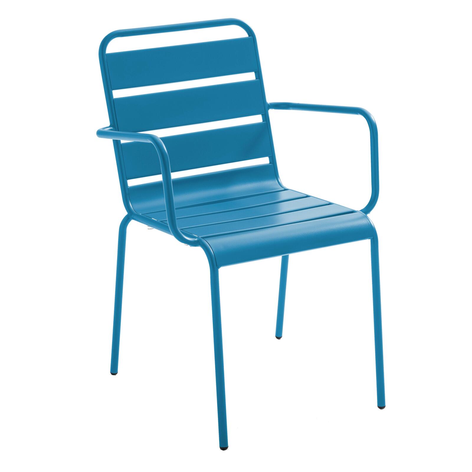 Mesa de jardín bistro cuadrada inclinable de metal 70x70 cm y 2 sillas con reposabrazos