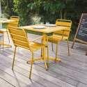 Mesa de jardín bistro cuadrada inclinable de metal 70x70 cm y 2 sillas con reposabrazos