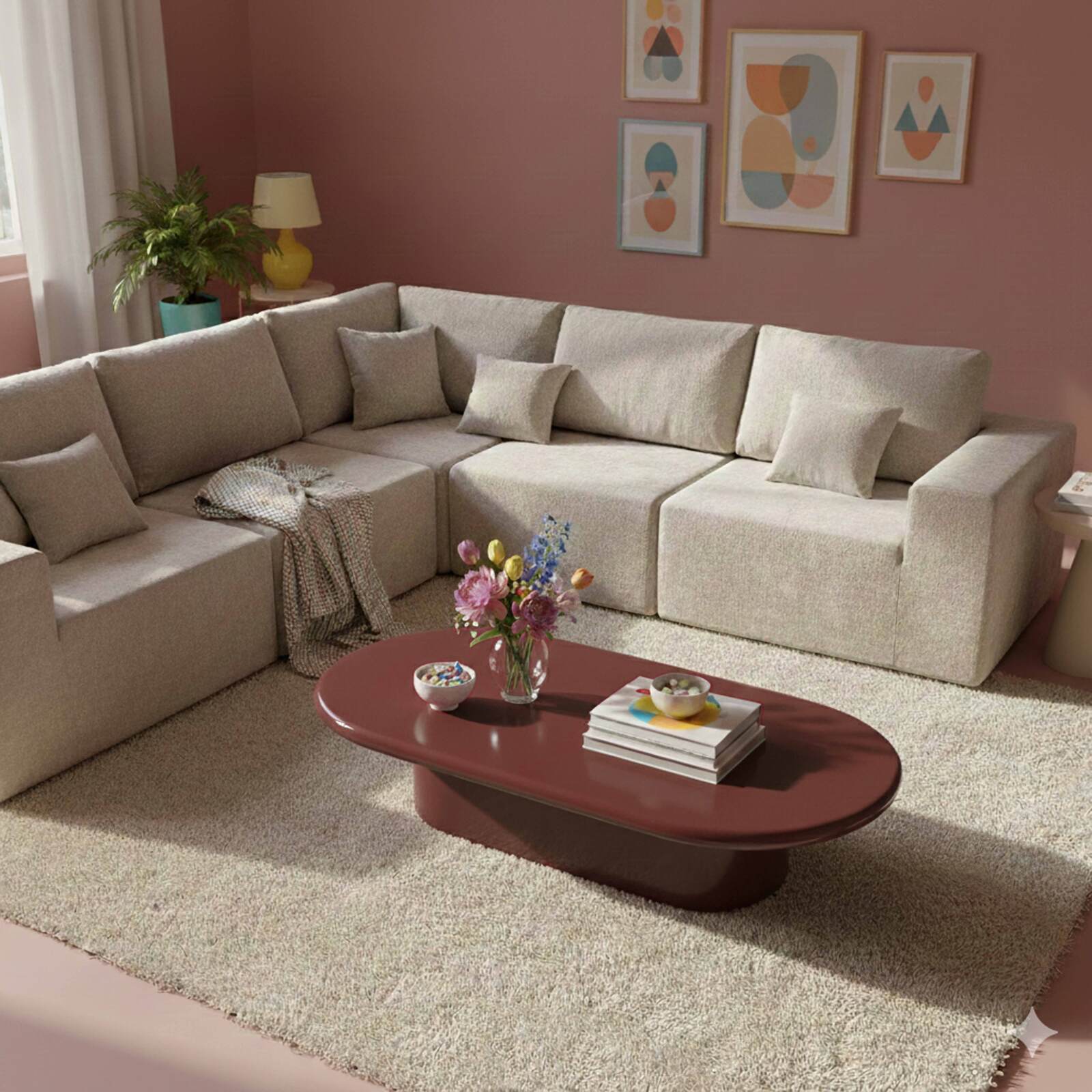 Mesa de centro efecto lacado ovalada 100x70 cm