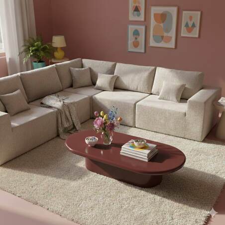 Mesa de centro efecto lacado ovalada 100x70 cm