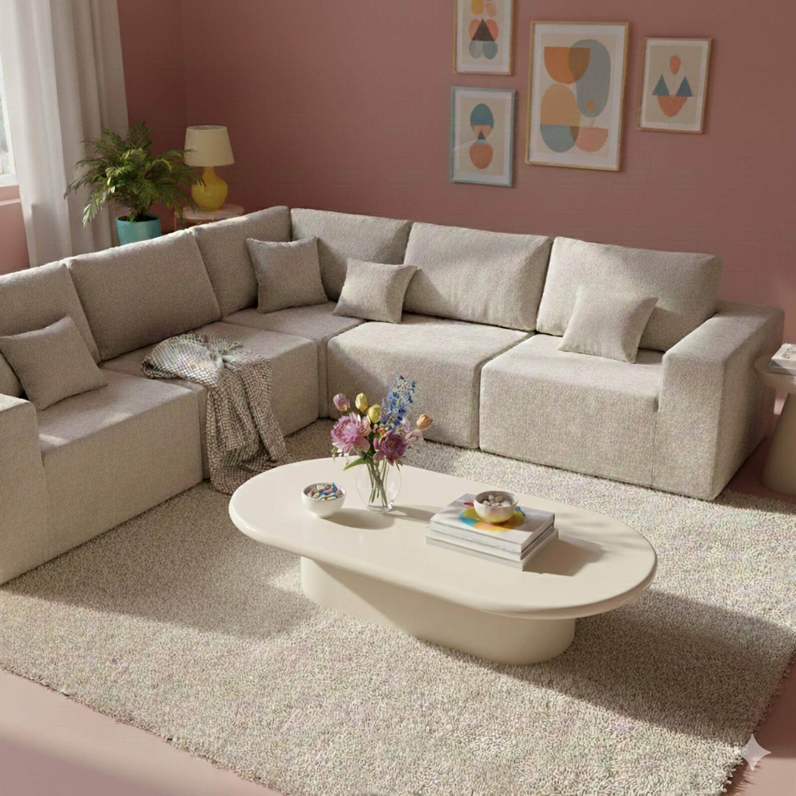 Mesa de centro efecto lacado ovalada 100x70 cm