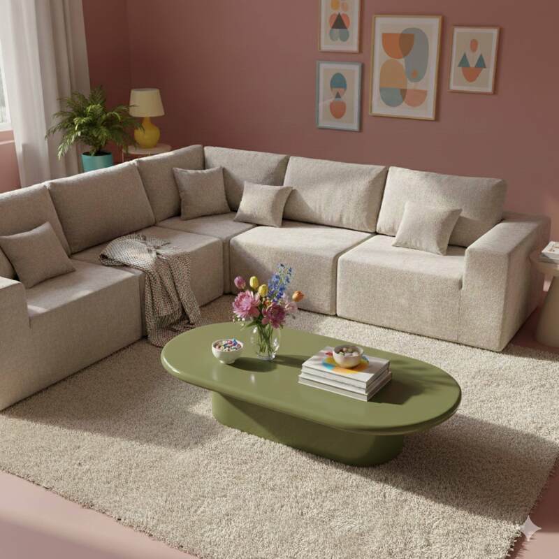 Mesa de centro efecto lacado ovalada 100x70 cm