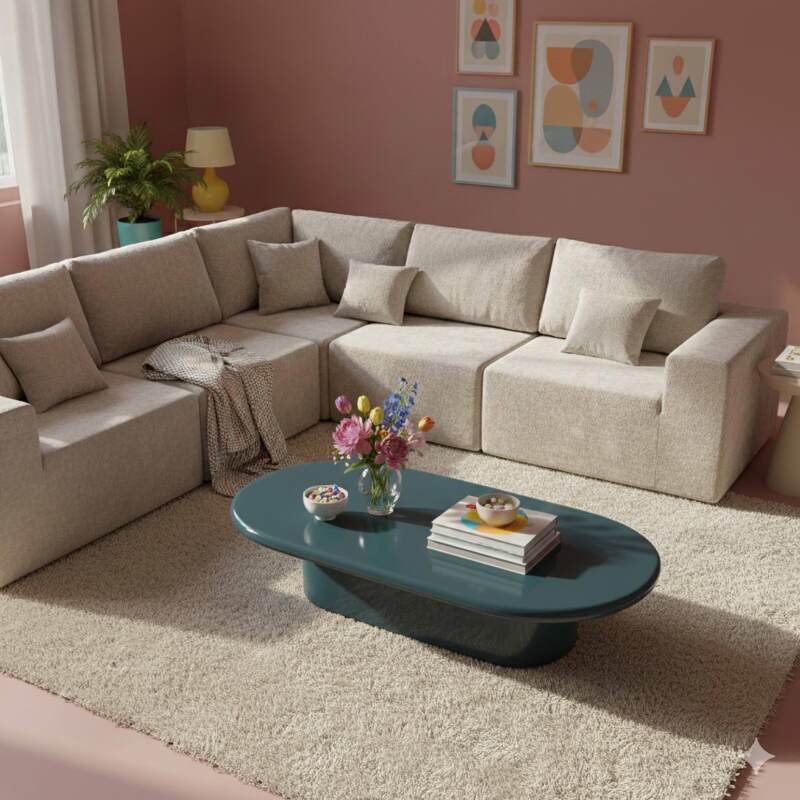 Mesa de centro efecto lacado ovalada 100x70 cm