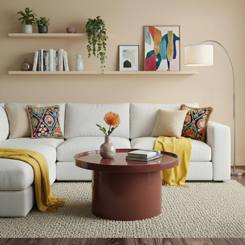 Mesa de centro efecto lacado redonda  Ø70 cm