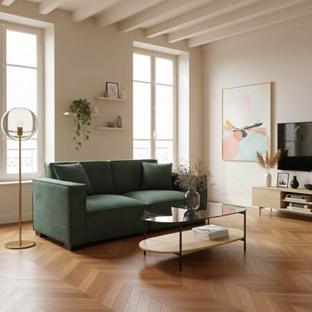 Mesa de centro de cristal y efecto madera ovalada 120 x 55 x 40 cm (5/6)