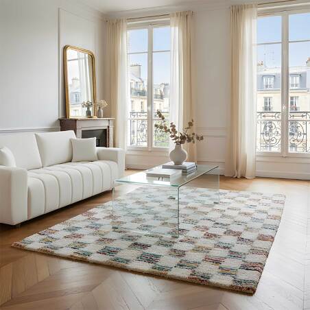 Alfombra estampado geométrico de pelo largo lanuda rectangular