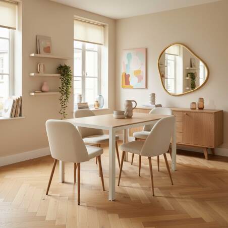 Mesa de comedor rectangular de metal y efecto madera 4 personas