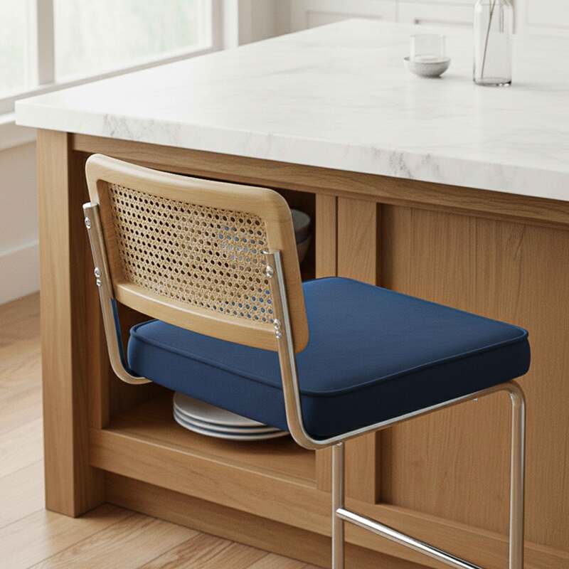 Sillas altas de terciopelo y metal con respaldo de tejido de enea - Lote de 2 (2/7)